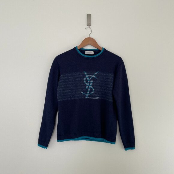 Vintage Yves Saint Laurent Wool Blend Logo Sweater Men's Size Medium - Picture 1 of 6